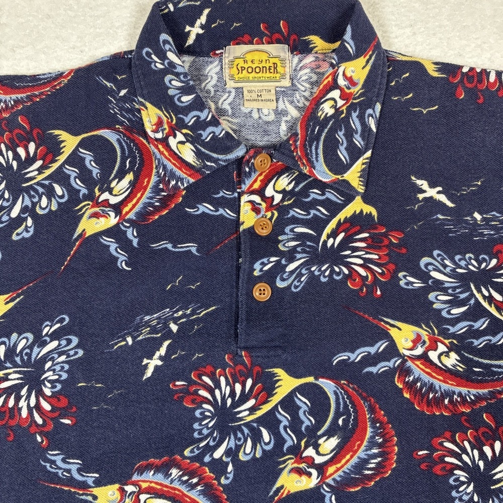 Vintage Reyn Spooner Marlin Fishing Button Short Sleeve Shirt 100% Cotton Medium